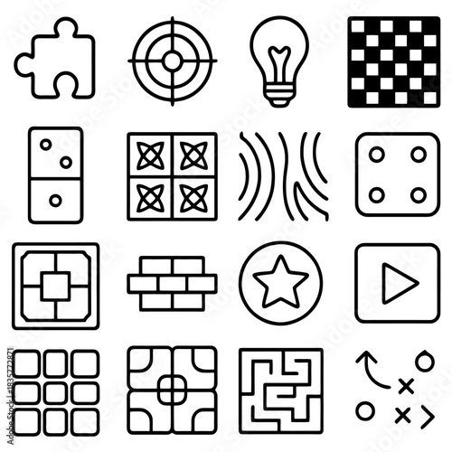 Symbolic Collection: A visually intriguing set of black-and-white graphics, representing different concepts and ideas. Perfect for illustrating diverse themes and topics.