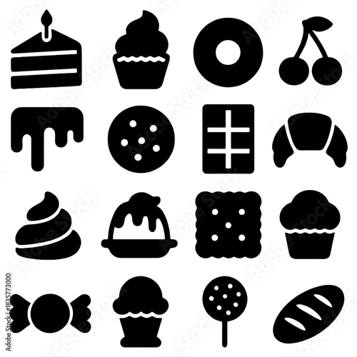 Delicious Sweet Treats Illustration: A delightful ensemble of mouthwatering desserts. Each item represents the delicious joy that can be enjoyed with different sweet items.
