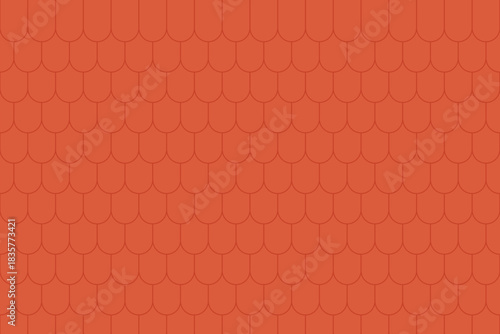 Vector seamless roof pattern with brick-red shingles. Repeating tile texture for house roofing design. Rustic red rooftop background for construction, architecture, and building materials.