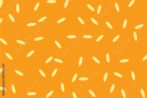 Seamless sesame seed pattern on an orange background. Simple repeating food texture for packaging, wrapping paper, bakery design, illustrations, and playful graphic decoration. Vector style.