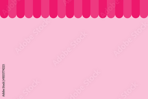 Pink shop awning background with rounded striped canopy design. Cute soft pastel backdrop for cafe, bakery or market themes. Simple flat vector style.