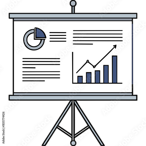 Presentation Screen With Business Growth Chart And Pie Chart Data Analysis In A Meeting Room With White Background And Stand