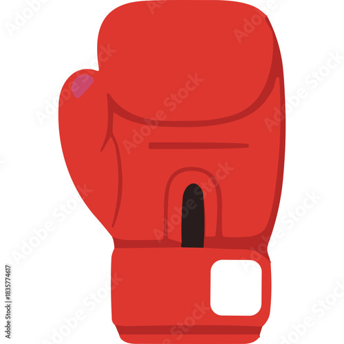 Red Boxing Glove Isolated on Black Background With White Accent Stripes and Velcro Strap Detail and Pink Fingertip Accent for Combat Sports and Fitness Training