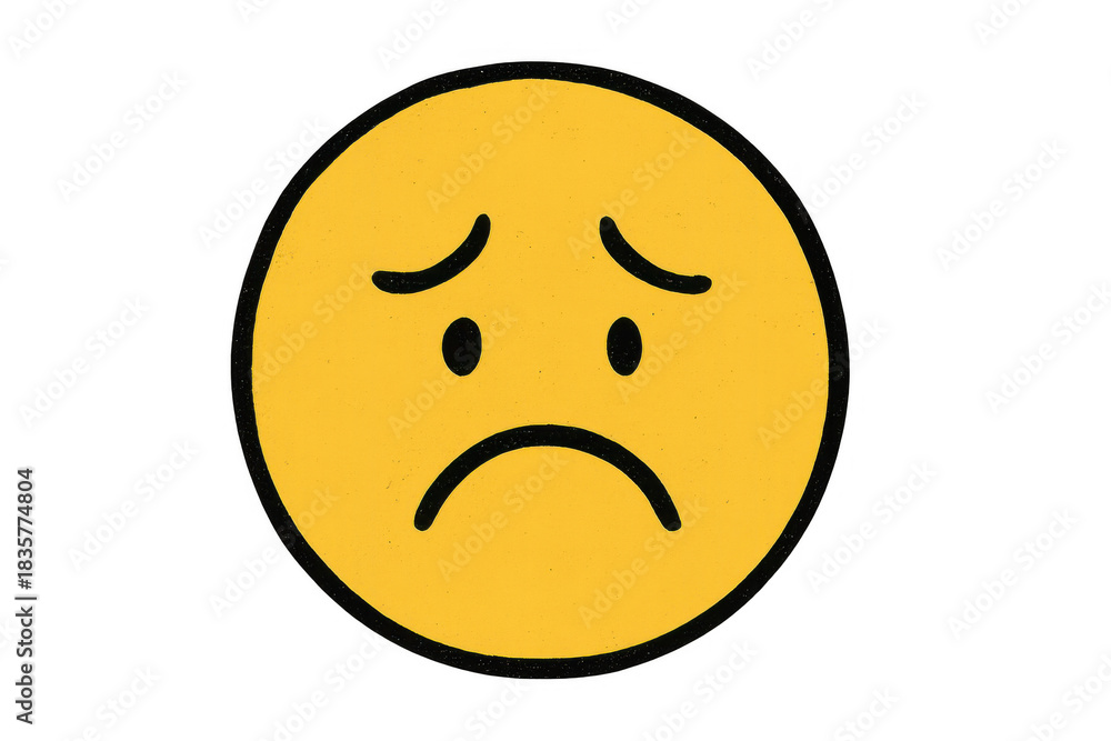Fototapeta premium Yellow sad crying emoji expressing sorrow and distress, showing negative emotion and bad mood with a transparent background