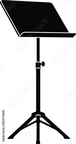 Adjustable metal music stand for sheet notes and books portable tripod base performance rehearsal studio equipment vector