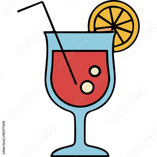 Refreshing Red Cocktail With Orange Slice And Straw In A Tall Glass With Ice And Bubbles In A Light Blue Hue Ideal For Summer Refreshment