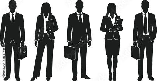 Business team, corporate professionals, silhouette group, formal attire, leadership concept, teamwork, office culture, career success, executive roles, business strategy
