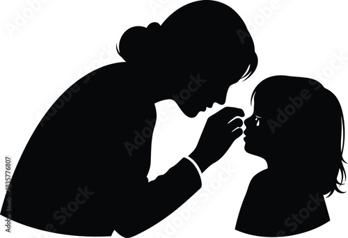 Mother applying makeup to daughter silhouette loving care and beauty routine parent child bonding moment vector