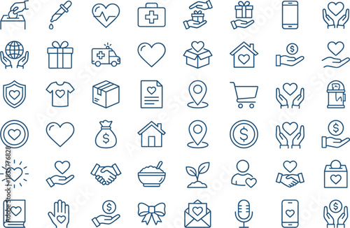 Charity, donation, healthcare, community, support, icons, nonprofit, giving, heart, help, aid, volunteer, medical, kindness, hope, care, assistance, social, service, compassion