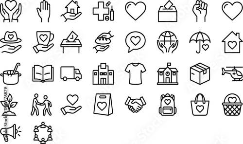 Charity, donation, healthcare, education, community, support, humanitarian, aid, volunteer, kindness, help, social, service, heart, people, teamwork, hope, care, giving, unity