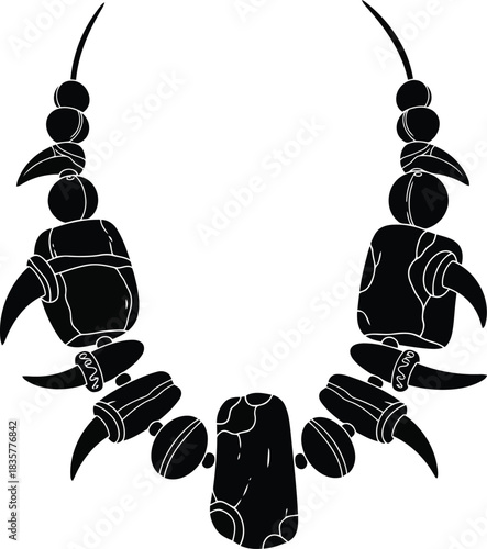 Tribal ancient stone necklace with sharp claws and beads primitive jewelry handcrafted tribal artifact vector