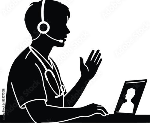 Doctor telemedicine consultation via laptop digital health remote medical care online patient support professional guidance vector