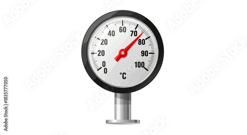 Illustrative thermometer showing a temperature reading near eighty degrees celsius