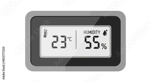Digital display showcasing temperature at 23 degrees Celsius and humidity at 55 percent