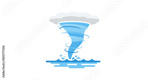 Whimsical waterspout illustration with swirling vortex and stylized cloudscape for marine weather