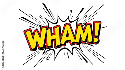 Comic book style WHAM explosion with dynamic radial lines.