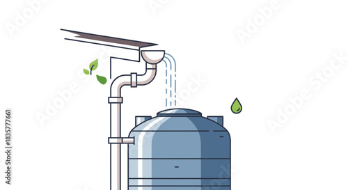Sustainable rainwater harvesting system graphic illustration of water conservation and