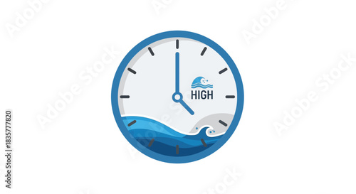 Conceptual illustration depicting high tide within a clock framework nautical theme present