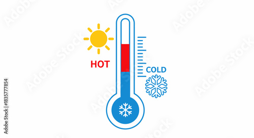 A thermometer illustration visualizing temperature variation and climatic extremes depicting hot