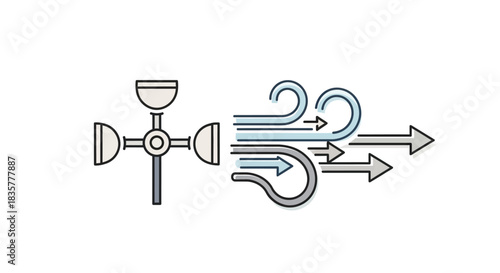 Schematic vector design displaying wind direction and velocity measurement concept