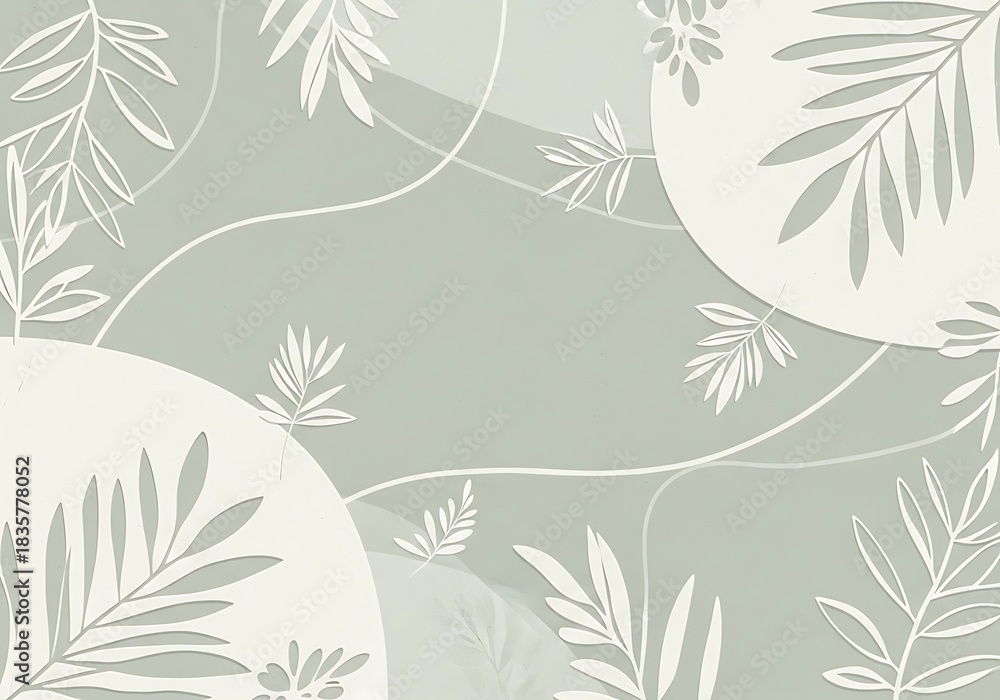 Fototapeta premium Botanical Paper Cut Design on Soft Green Backdrop, Minimalistic Style