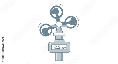 Illustration of a Rotating Anemometer Showing Wind Speed in Kilometers per Hour