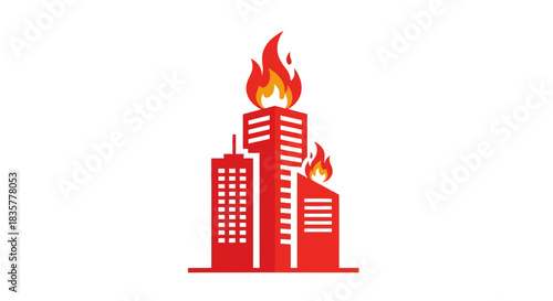 Burning urban skyline: a graphic representation of city buildings engulfed in flames