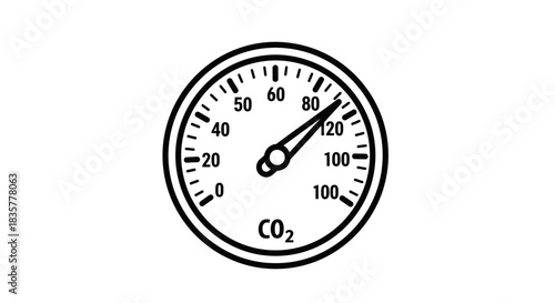 Stylized carbon dioxide indicator displays high concentration, representing emissions control and
