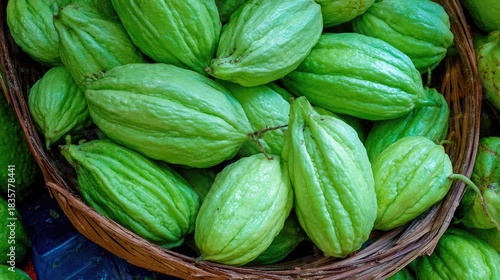 Wallpaper Mural Fresh green vegetables in a wicker basket close up view commercial use Torontodigital.ca