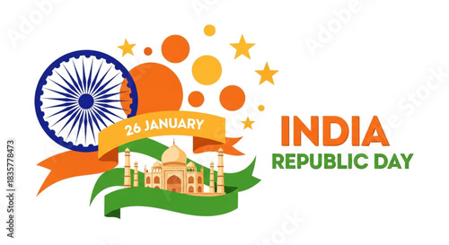 Happy India Republic Day Vector Illustration on 26 January Featuring the Indian Flag and India Gate in a National Holiday Celebration Flat Background. 26 January - Happy Republic Day of India Banner 