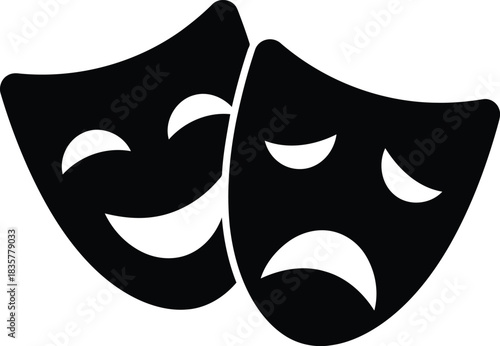 Iconic theater masks representing comedy and tragedy emotions and performance symbols vector