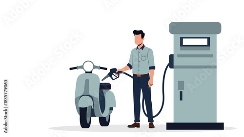 Man Refueling at Modern Mini Gas Station – Pastel Flat Corporate Illustration