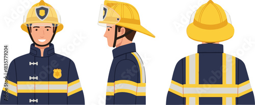 Firefighter Portrait Avatar Showing Helmet And Uniform Detail From Different Views