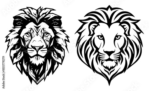 Set of two lion head portraits mascot logo tattoo vector illustration