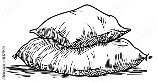 Stack of two soft pillows for sleep and rest vector sketch