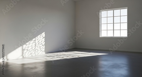 Sunlight streaming into an empty room through window creating patterns