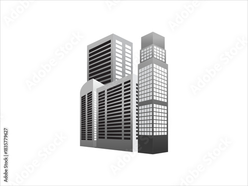 Downtown city landscape panorama illustration featuring tall skyscrapers, government buildings, and modern metropolitan architecture skyline in detailed vector style.