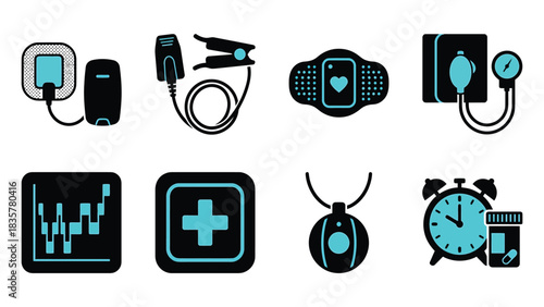 Remote Patient Monitoring Icons: Health Tech & Telemedicine