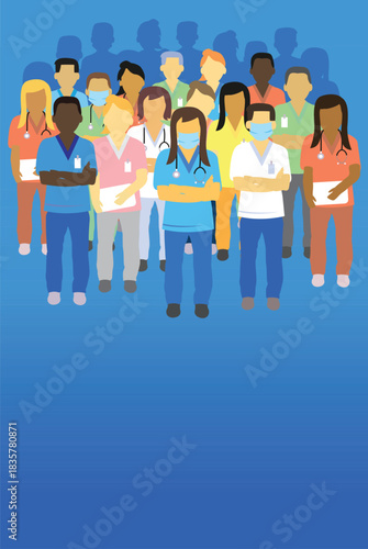 group of medical staff standing up together concept