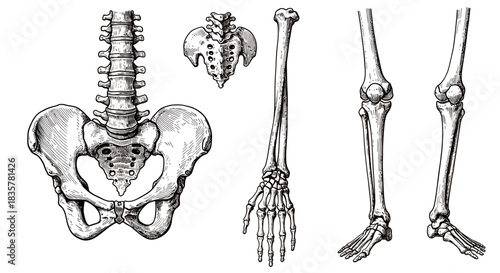 Detailed vector illustration showcasing a set of human joints and bones, providing a clear anatomical representation ideal for educational or medical purposes.