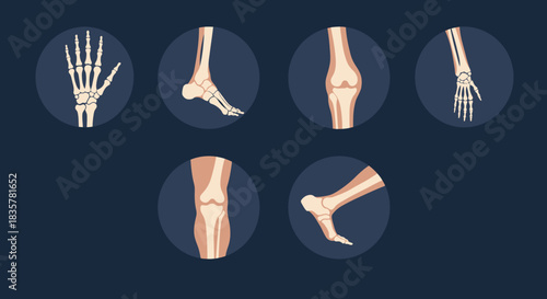 This educational vector graphic presents a clear set of human joints and bones, offering detailed anatomical views for medical and scientific purposes.