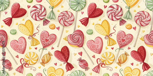 Colorful assortment of various candies and sweets in a playful arrangement.