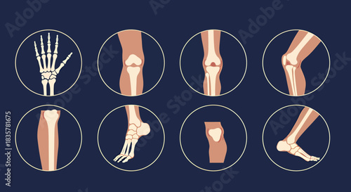 This educational vector graphic displays a collection of human body joints and bones, ideal for health, biology, and orthopedic presentations.