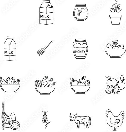 Halal food icons set illustration for healthy eating and organic products in a clean design vector