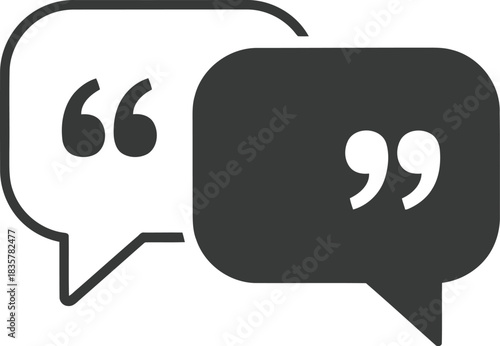 Two speech bubbles with quotation marks symbolizing communication conversation dialogue and discussion concepts vector