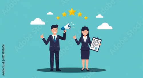 Customer service excellence awarded with five-star rating and positive feedback from business professionals