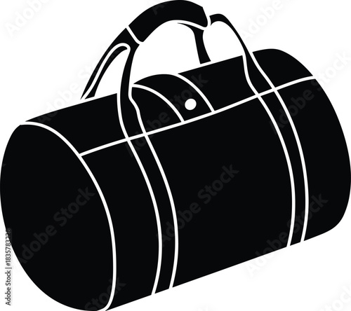 Silhouette of modern duffel bag vector illustration, stylish leather gym travel luggage for sports, vacation, and weekend trips design.