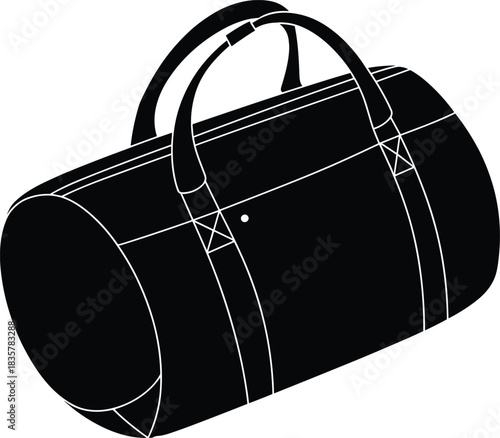 Silhouette of travel duffel bag vector illustration, stylish leather gym luggage for sports, vacation, and weekend trips isolated design.