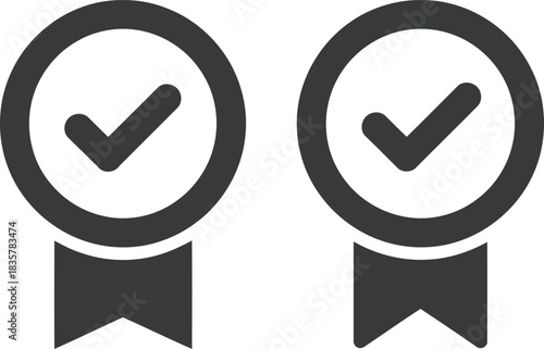 Certified approved confirmed success award ribbons with checkmarks vector icons set vector