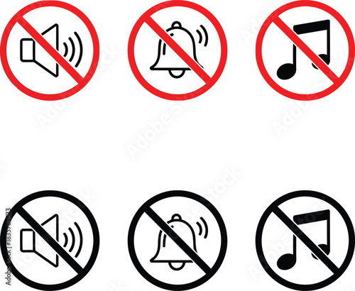 Collection of mute icons no sound bell music note symbols prohibition signs vector set vector